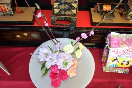 桃の節句　公民館の桃も開花